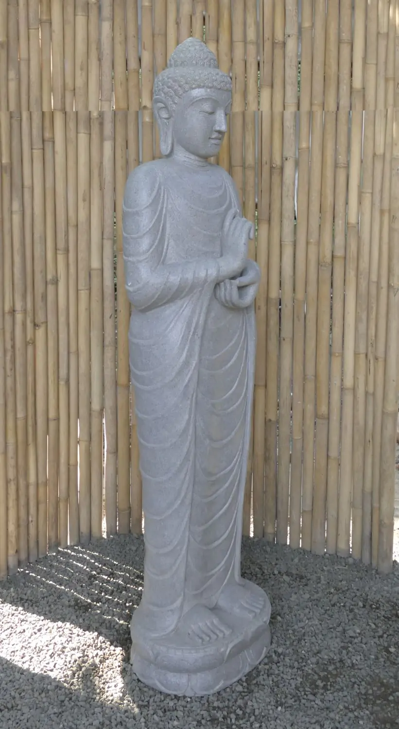  Product image 3 of the product “Standing Buddha made of Riverstone in Dharmachakra position - gesture of wheel of the teaching of Dharma. About 180cm height. ”